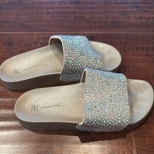 INC Women's Glittering Slides Gold Iridescent Sandals, Size 6, EUC!